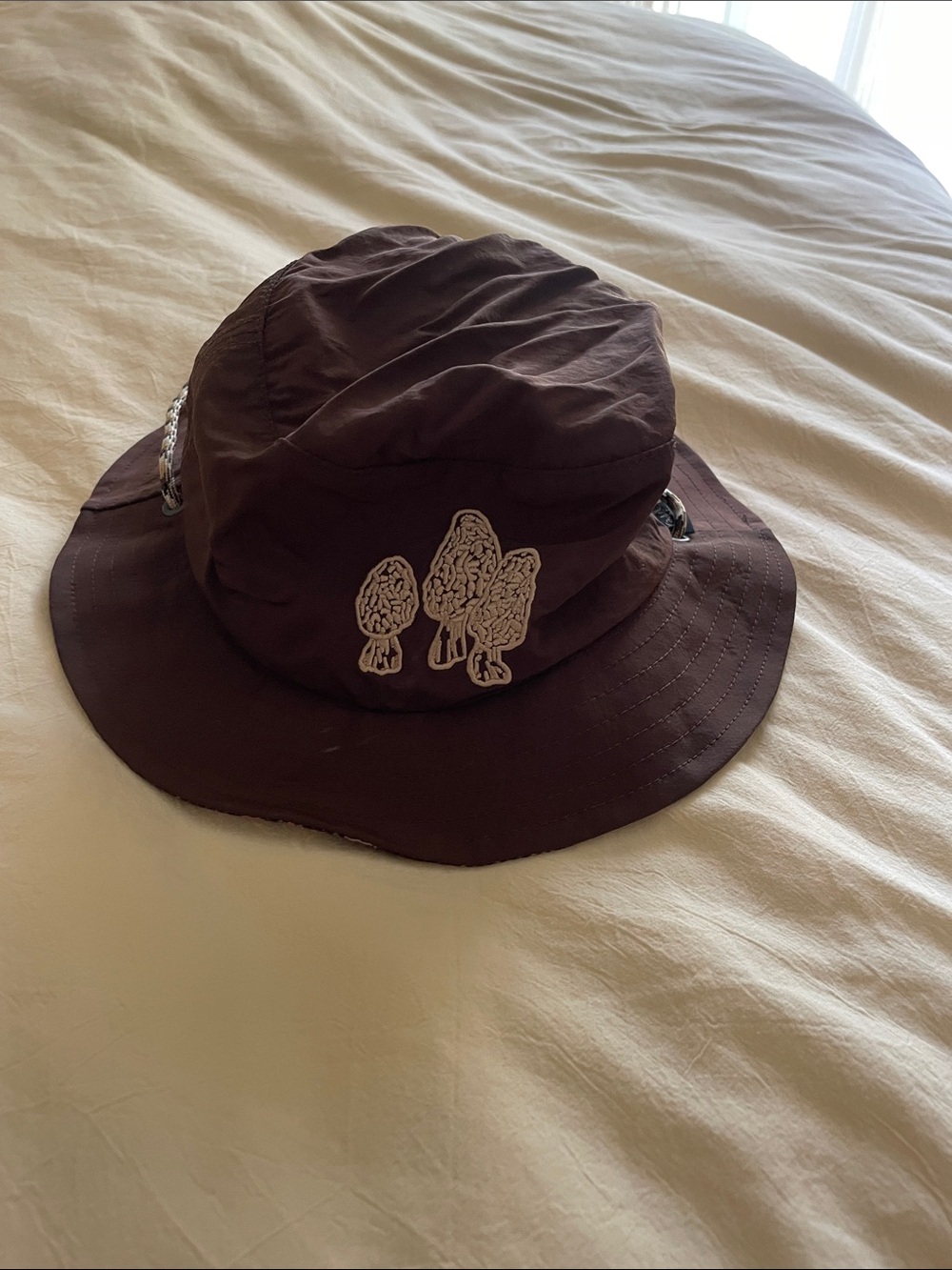 Free People Brown Bucket Hat with Mushroom Embroidery
